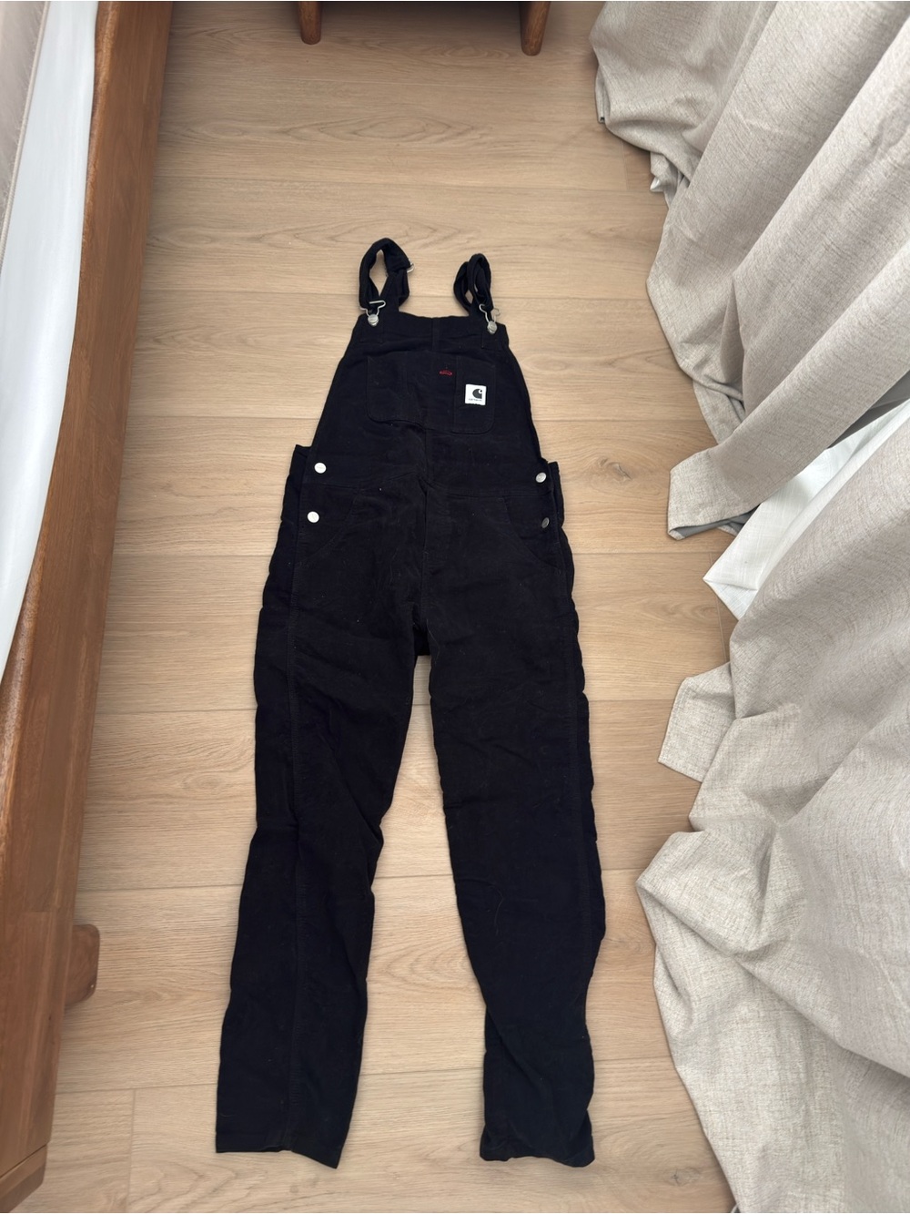 Black Overalls with Chest Pocket and Metal Hardware
